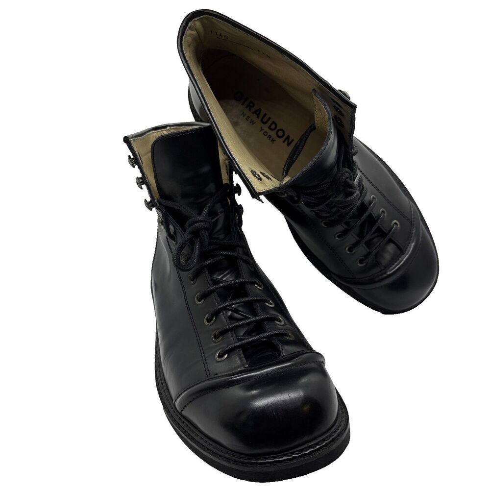 Giraudon #1145 New York Engineer Cap Toe Black Leather Lace M10.5 W12 Boots 43.5